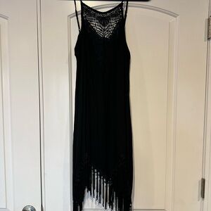 Amuse Black Asymmetrical Fringe Dress